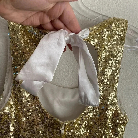 🆕B.Darlin A-Line Scoop Short Gold Sequin Ivory Dress 3/4🆕 - Picture 8 of 14
